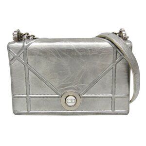 CHRISTIAN DIOR Silver Leather Shoulder Bag